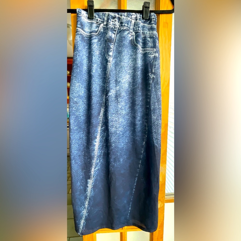 Zara trompe l’oeil denim look midi skirt